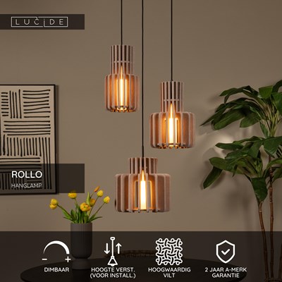 Lucide ROLLO - Hanglamp - 3xE27 - Taupe